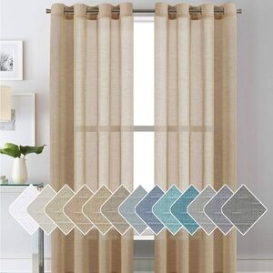 Linen Curtains 84 Inch Length 2 Panels Set - Semi Sheer Taffy Color 52”W x 84”L